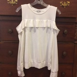 Halogen Cold Shoulder Ruffled Sweatshirt